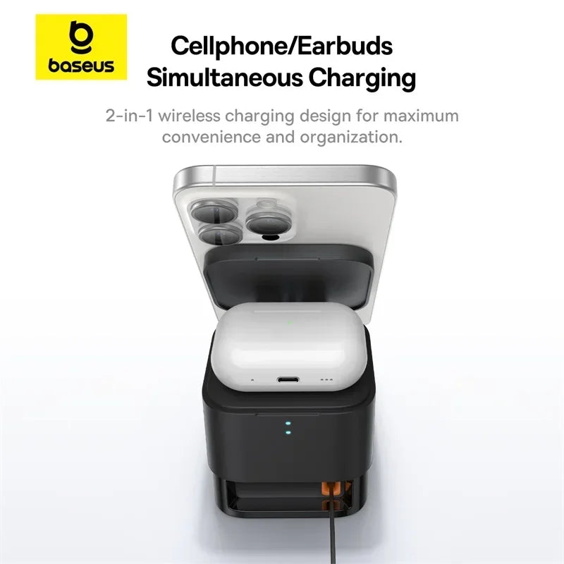 Baseus 25W 2 in 1 Magnetic Wireless Charger Stand 15W Fast Charging Dock Station Desktop Stand For iPhone15 14 13 12