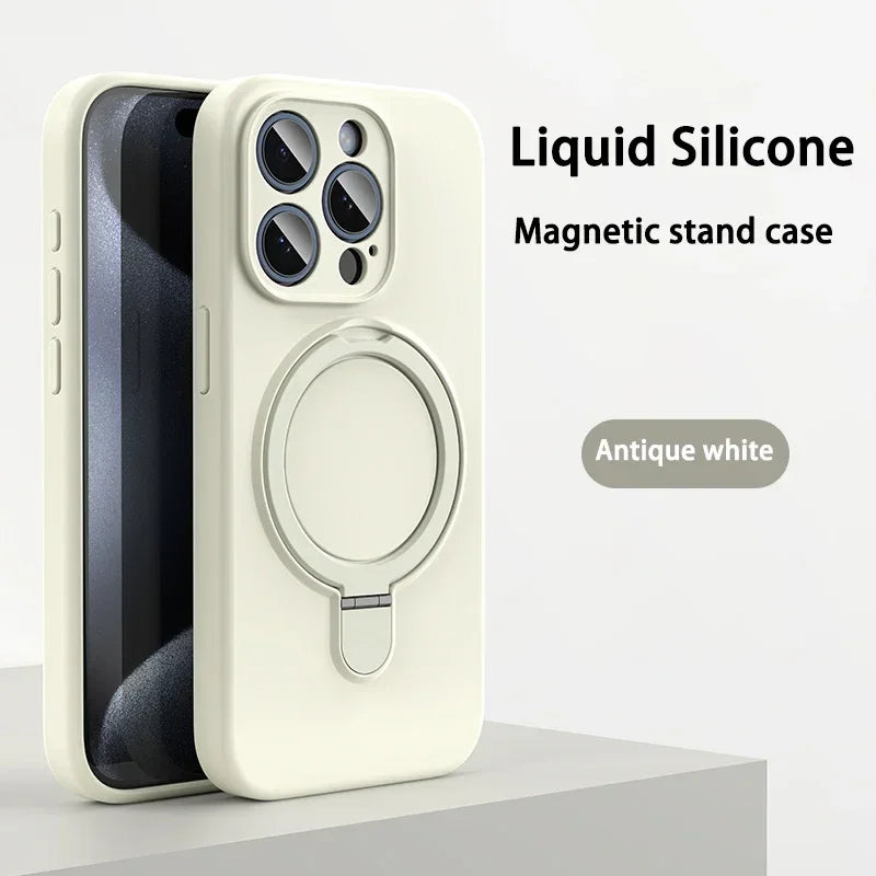 Liquid Silicone Magnetic Stand Case For iPhone 16 14 Plus 13 15 Pro Max 12 For Magsafe Wireless Charging Invisible Holder Cover