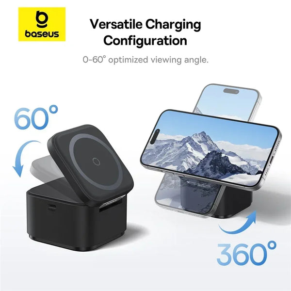 Baseus 25W 2 in 1 Magnetic Wireless Charger Stand 15W Fast Charging Dock Station Desktop Stand For iPhone15 14 13 12