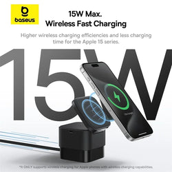 Baseus 25W 2 in 1 Magnetic Wireless Charger Stand 15W Fast Charging Dock Station Desktop Stand For iPhone15 14 13 12